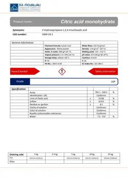 سیتریک اسید مونو هیدرات گرید USP | دکتر مجللی