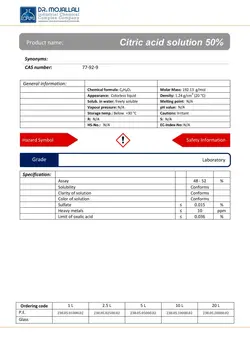 سیتریک اسید محلول 50% گرید Laboratory | دکتر مجللی