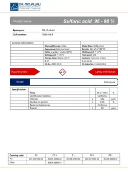 سولفوريک اسید 98% – 95% گرید Extra pure | دکتر مجللی