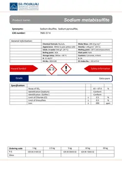 سدیم متابی سولفیت گرید Extra pure | دکتر مجللی