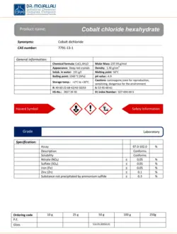 کبالت (II) کلراید هگزا هیدرات گرید Laboratory | دکتر مجللی