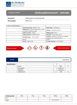 هیدروکسیل آمین هیدروکلراید گرید Laboratory | دکتر مجللی