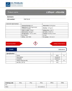 لیتیم کلراید گرید Laboratory | دکتر مجللی