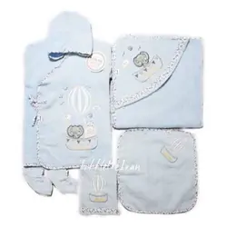 سرویس حوله نوزادی 5 تکه little me طرح بالن و فیل