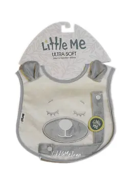 پیشبند نوزادی به همراه بند پستانک little me رنگ طوسی