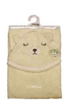 پتو دور پیچ کلاه دار مخمل کبریتی little me طرح خرس خوابالو