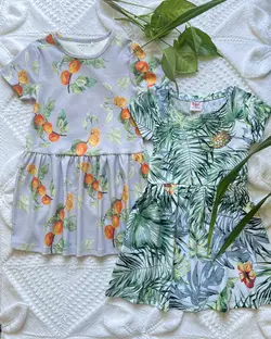 پيراهن نخي دخترانه برگ آناناس و آلو