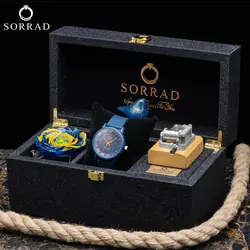 باکس هدیه موزیکال کهکشانی مشکی سه خونه / گل رز آبی-زرد کهکشانی