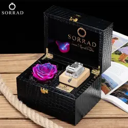 باکس موزیکال چرمی دو خونه / گل رز جاویدان رنگ بنفش کهکشانی