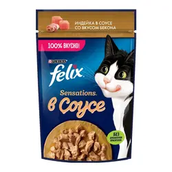 پوچ گربه فلیکس طعم بوقلمون و بیکن در سس