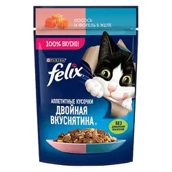 پوچ گربه بالغ فلیکس طعم ماهی سالمون و قزل آلا در ژله 75 گرم