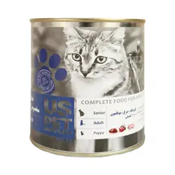 کنسرو گربه US PET طعم گوشت گوساله, مرغ و بوقلمون 800 گرم