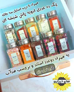 پک ادویه پاش شیشه ای کشویی مدل رویال (ادویه پاش درب استیل + استند کشو)