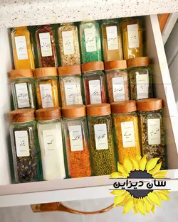 پک جا ادویه ای کشویی مدل بامبو (ادویه پاش ۱۴ سانتی درب بامبو + استند کشو)