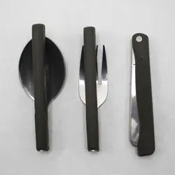 ست قاشق و چنگال و چاقو سفری مدل بلوط کد YP-ARTESHI03 مجموعه 3 عددی