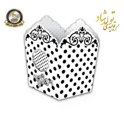 ظرف پاپ کرن تم خالدار سفید مشکی