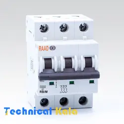 فیوز مینیاتوری سه پل 10کیلو آمپر 63A رعد تیپ B (مدل RB/M-3P B63A-10kA)