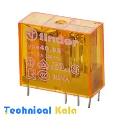 رله شیشه ای 8 آمپر فیندر 8 پایه 2NO2NC ولتاژ کنترلی finder 24VAC  (مدل 0000. 40.52.8024