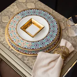 بشقاب سوپ خوری مدل KENRIC رنگ آبی/طلایی اندازه d24cm کد 657102s