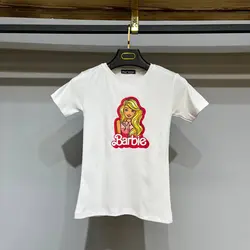 تیشرت کراپ سفید دخترانه مدل باربی Barby