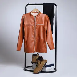 کاپشن چرم قهوه ای مدل زیپی مردانه