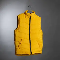 جلیقه پافر رنگ زرد مدل یقه ایستاده مردانه