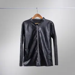 کاپشن چرم مشکی بدون طرح مدل مردانه