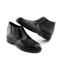 کفش نیم بوت چرم مشکی مدل مردانه زیپی
