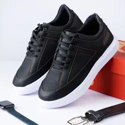 کفش چرم مردانه اسپرت ساده مشکی با زیره سفید