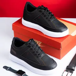 کفش چرم مردانه اسپرت ساده مشکی با زیره سفید