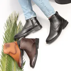 کفش بوت چرم مشکی ساقدار پسرانه بغل زیپ