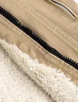 کاپشن کتان کرم کلاهدار داخل خز مدل مردانه