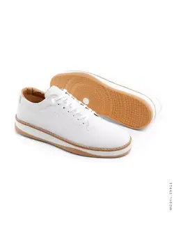 کفش چرم سفید مردانه مدل زیره قهوه ای