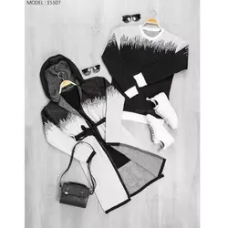 ست پلیور بافت مردانه و مانتو بافت کلاهدار زنانه