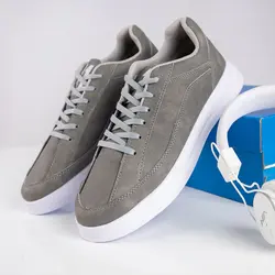 کفش چرم طوسی مردانه مدل تخت صاف اسپرت ساده