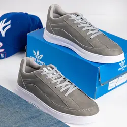 کفش چرم طوسی مردانه مدل تخت صاف اسپرت ساده