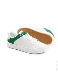 کفش چرم سفید پشت سبز مدل مردانه کف تخت