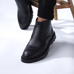 کفش ساقدار مردانه چرم مشکی ( نیم بوت )