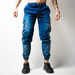 شلوار اسلش لی دمپا کش مردانه ( آبی بغل جیب )