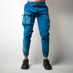 شلوار اسلش جین یا لی آبی جیب برجسته مردانه