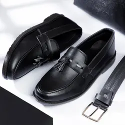 کفش کالج چرم پسرانه ( مشکی ) مدل کلاسیک ساده جدید