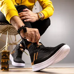 کفش ساقدار مردانه مشکی مدل چرم اسپرت