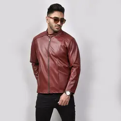 کاپشن چرم پسرانه (قهوه ای) مدل ساده بدون طرح جدید