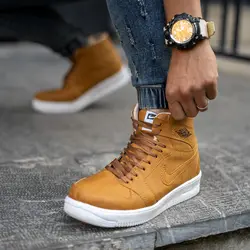 کفش ساقدار اسپرت مردانه (خردلی) چرم مصنوعی جدید