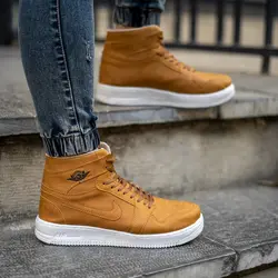 کفش ساقدار اسپرت مردانه (خردلی) چرم مصنوعی جدید