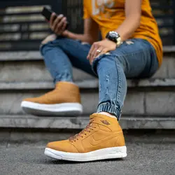 کفش ساقدار اسپرت مردانه (خردلی) چرم مصنوعی جدید