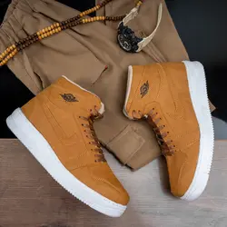 کفش ساقدار اسپرت مردانه (خردلی) چرم مصنوعی جدید