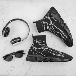 کفش کتانی مردانه (مشکی) مدل ساق جورابی کشی جدید