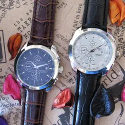 ساعت مچی بند چرم مردانه طرح سه موتوره با تاریخ شمار