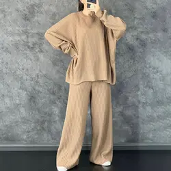 ست شلوار بگ با بلوز بافت کرم دخترانه جدید